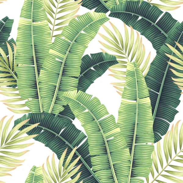 Tropical Banana Leaf Wallpaper – Pink, White, Yellow - White