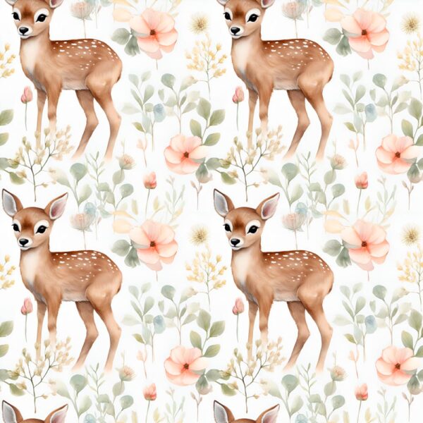 Dainty Deer Meadow Kids' Wallpaper - White