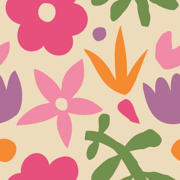 Wild Garden Wallpaper – Colourful Florals on Beige - Beige