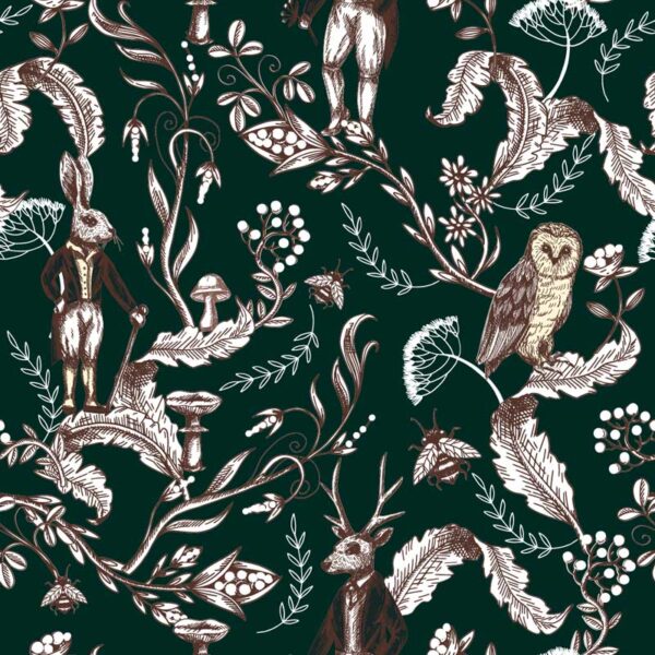 Enchanted Woodland Creatures Wallpaper - Green
