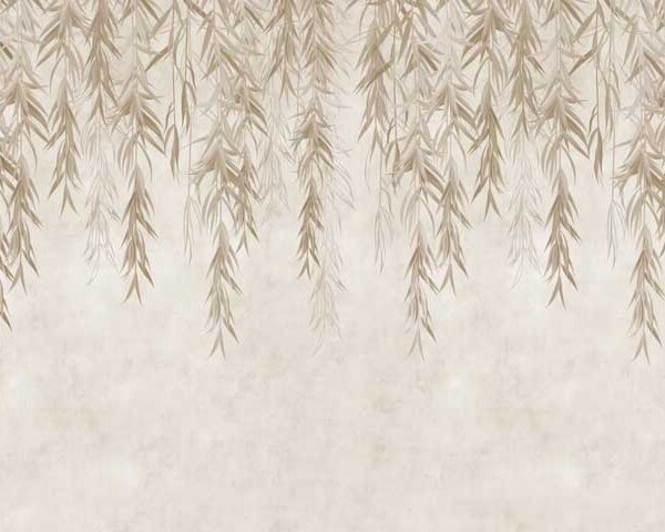 Cascading Willow Leaves Wall Mural - Beige