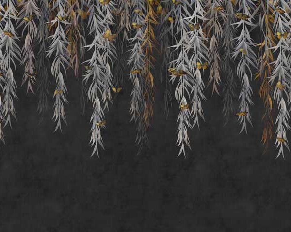 Cascading Willow Leaves Wall Mural - Black