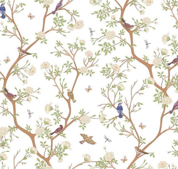 Chinoiserie Blossom Garden Wallpaper - White