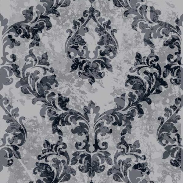 Velvet Noir Damask – Black & Grey Wallpaper - Black