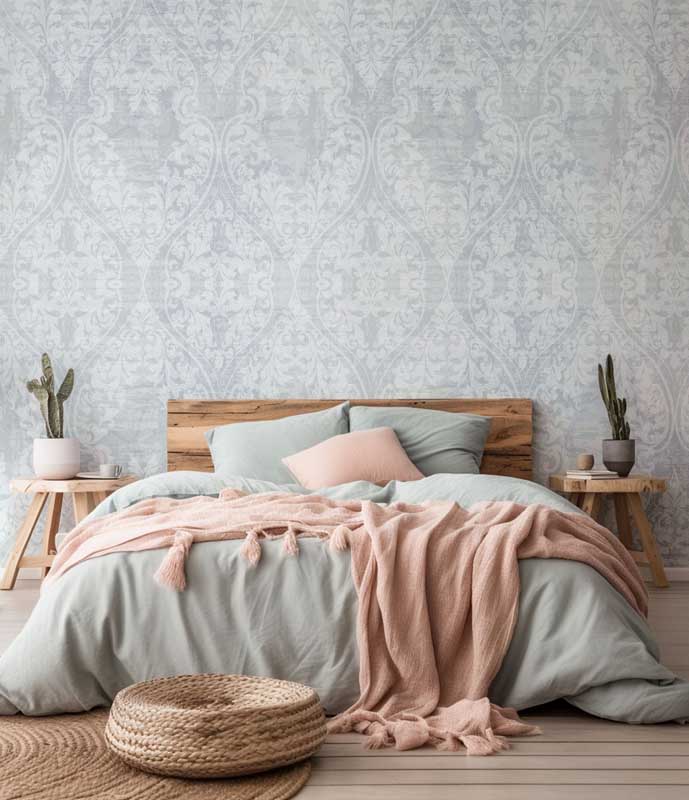 Vintage Whispers – Blue Damask Wallpaper