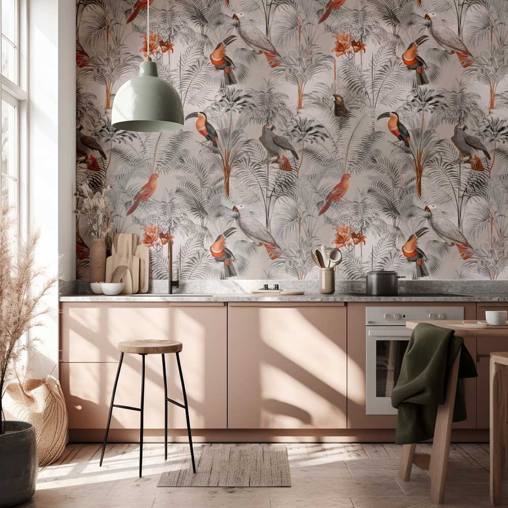 Tropical Toucan & Parrot Jungle Wallpaper