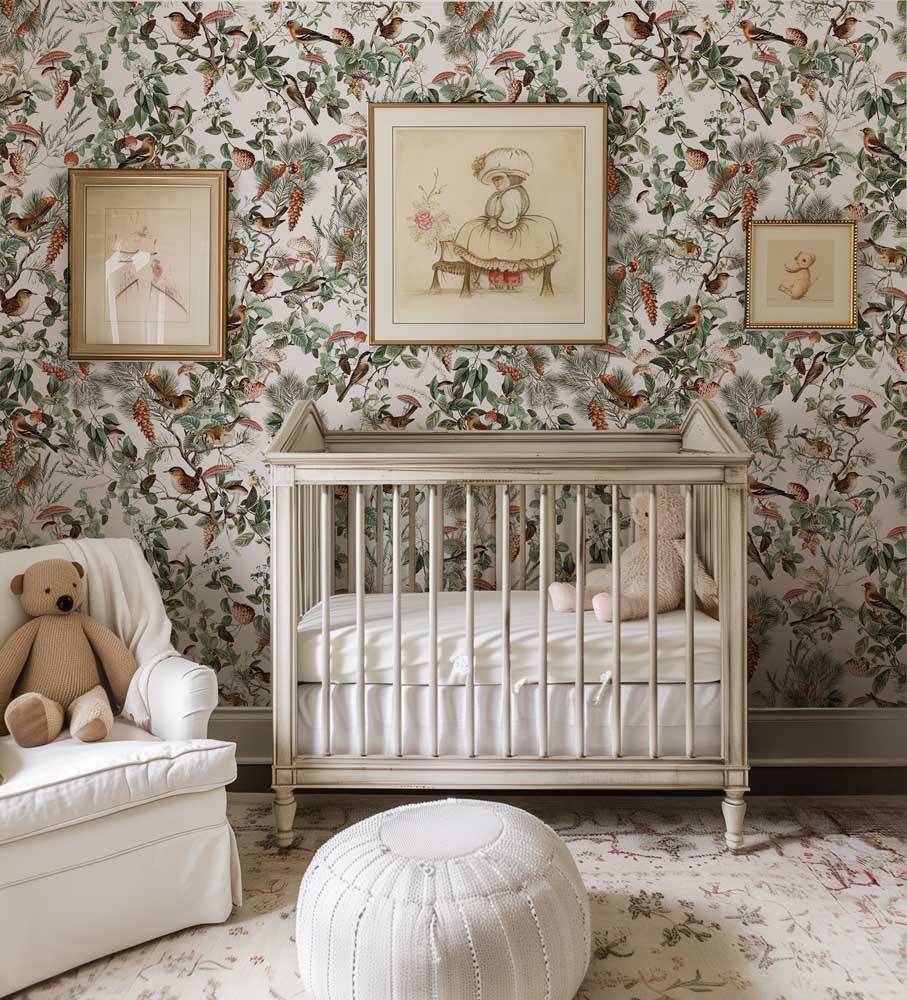 Woodland Harmony Bird & Pine Wallpaper